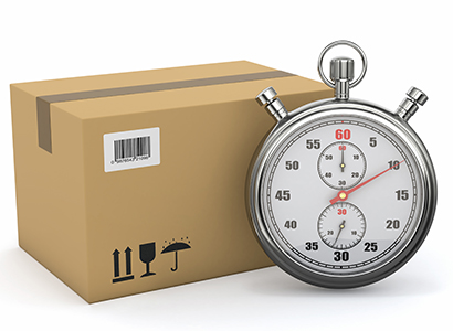 Express delivery. Stopwatch and package on white background. 3d